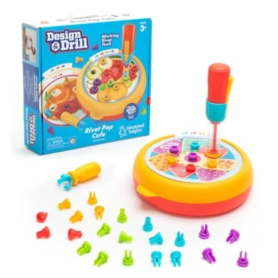 Image of Learning Resources Design &amp; Drill Rivet Pop Cafe, Ages 3+, 44 Piece STEM Toy with Hand Powered Popper, Fine Motor Skills Toys, Sensory Toys