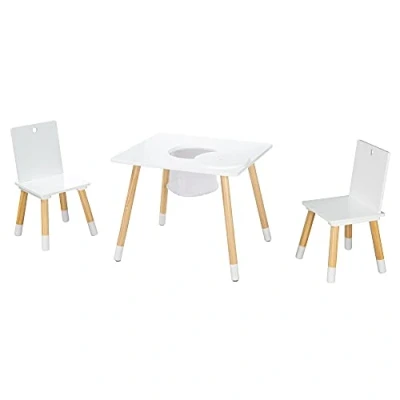 Image of roba Set of Wooden Children&#039;s Play Table and 2 Chairs Seating (White)