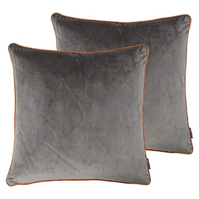 Image of Paoletti Meridian Twin Pack Polyester Filled Cushions, Mocha/Pumpkin, 55 x 55cm