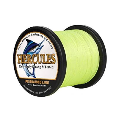 Image of Hercules Super Cast 1000M 1094 Yards Braided Fishing Line 70 LB Test for Saltwater Freshwater PE Braid Fish Lines Superline 8 Strands Flourescent Green, 70LB (31.8KG), 0.44MM