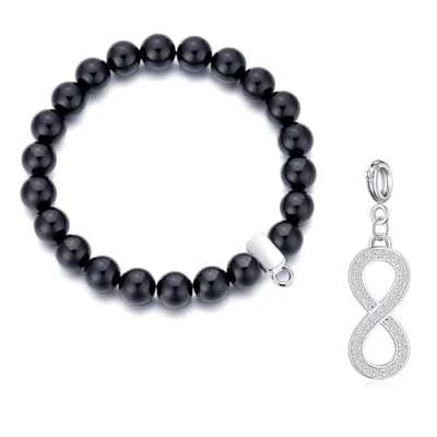 Image of Philip Jones Black Onyx Gemstone Bracelet with Infinity Charm Created Zircondia® Crystals