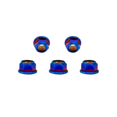 Image of RISON Titanium Nut Flange Full Metal Lock M6 Sprocket Burnt Blue 6AL4V Pack of 5