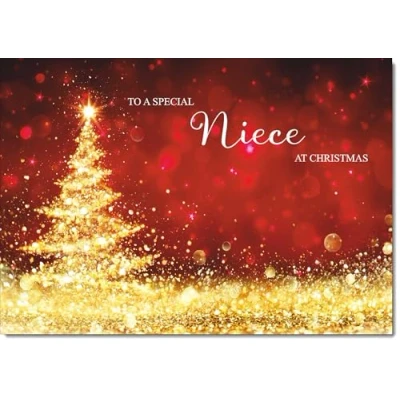 Image of doodlecards Niece Christmas Card Gold Abstract ChristmasTree Medium Size for with Plain Envelope