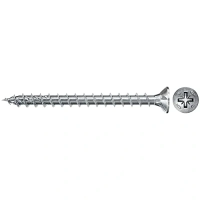 Image of fischer 670065 FPF Power Fast II 3.5 x 25mm Chipboard Wood Screws, Countersunk Head with Phillips, Fully Threaded, Galvanised Blue Passivated, Box of 100