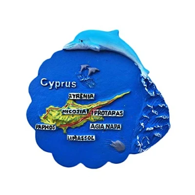Image of Dolphin&amp;Map Cyprus 3D Refrigerator Magnet Travel Souvenirs,Resin Home &amp; Kitchen Decoration Fridge