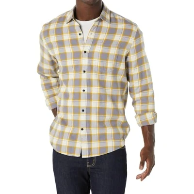 Image of Amazon Essentials Men&#039;s Long Sleeve Flannel Shirt (Available in Big &amp; Tall), Grey Yellow Plaid, L
