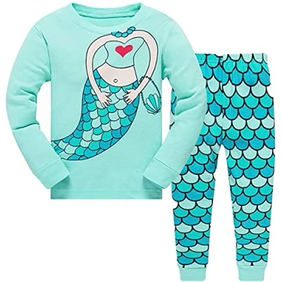 Image of Tkiames girls’ pyjamas with giraffe design, cotton, kids, long sleeve 98 104 110 116 122 128 134 140 146 Green 7 8 Years