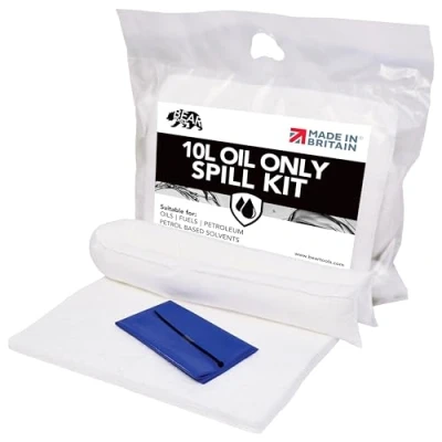 Image of 10L Oil and Fuel Spill Kits, UK Manufactured, White, Repels Water, Can be used For Oils, Based Fluids, Fuels, Lubricants, Hydrocarbon Fluid Indoor/Outdoor Use, On the go Bag