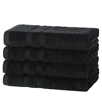 Image of DARWEN STAR Hand Towels Pack of 4 100% Egyptian Cotton 500 GSM Premier Quality Quick Dry Multipurpose Super Soft &amp; Absorbent 50 x 85 cm (Black)