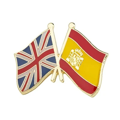 Image of United Kingdom Union Jack &amp; Spain Friendship Flag Enamel Lapel Pin Badge