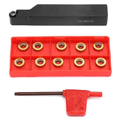 Image of 1pc SRAPR1616H10 Lathe Turning Tool Holder + 10pcs RPMT10T3MO Inserts Blades with Wrench for Steel Semi Finishing