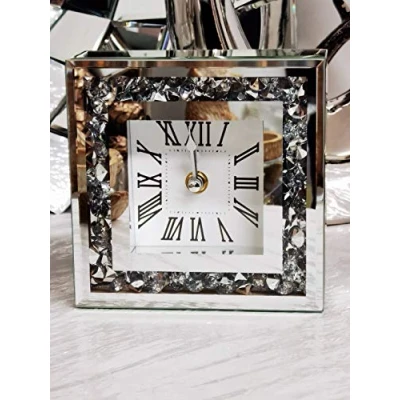 Image of DEENZ Loose Diamante Desk Clock Elegant Luxury Diamond Crystal Mirror Crushed Jewel Roman Table Nearly Silent For Home Office Living Room Bedroom Decoration 15X15cm silver