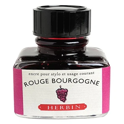 Image of Jacques Herbin Ref 13028T Ink for Fountain Pens &amp; Rollerball Rouge Bourgogne / Burgundy Red 30ml Bottle with Integrated Pen Rest Coloured