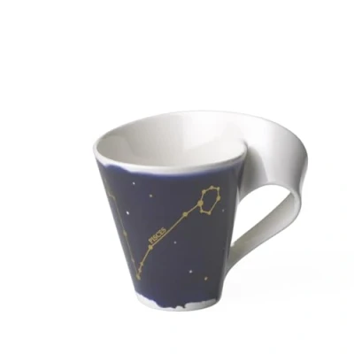Image of Villeroy &amp; Boch NewWave Stars Mug with Handle, Beautifully Shaped Cup Pisces Design, Premium Porcelain, Dishwasher Safe, White/Blue, 300 ml