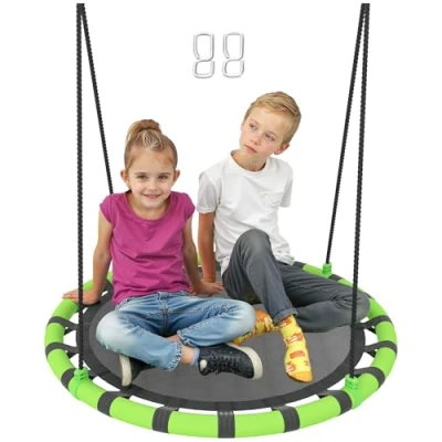 Image of AIYAPLAY Kid Nest Swing Seat, Hanging Set with Height Adjustable Ropes for Children, 100 cm Diameter Round Saucer Chair Outdoor, Garden， Black