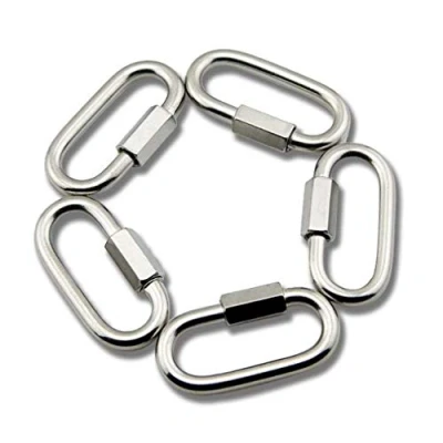 Image of Yasorn 5 pack M6/0.24&quot; Stainless Steel D Shape Locking Carabiner Quick Link Keychain With Chain Connector Buckle