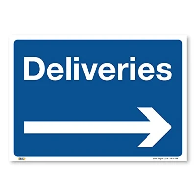 Image of Deliveries arrow right, A3 420x297mm, PVC Rigid Plastic, access, Warehouse Information Safety Signs