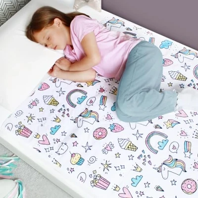 Image of Hygge Sheets® Potty Training Bed Pads 2Pack 100% Waterproof Wetting Sheets for Single and Toddler Beds Non Slip, Easy to Change at Night Includes Free E Book UK Brand Unicorn