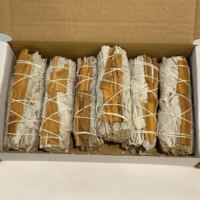 Image of VIE Wholesale Smudge Sticks, White Sage and Cinnamon 4&quot;, Pack of 6