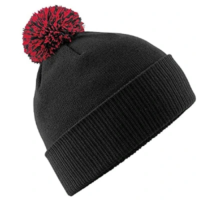 Image of Beechfield Snowstar Beanie Hat Warm &amp; Stylish Winter Headwear Black/Classic Red