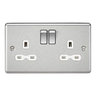 Image of KnightsBridge 13A 2G DP Switched Socket with White Insert Rounded Edge Brushed Chrome