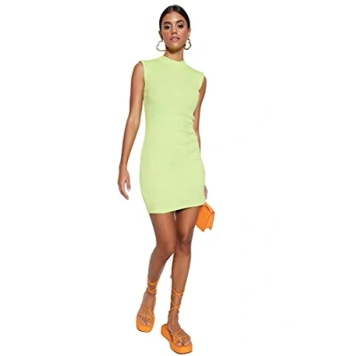 Image of Trendyol Women&#039;s Mini Bodycon Slim fit Knit Dress, Lime, M