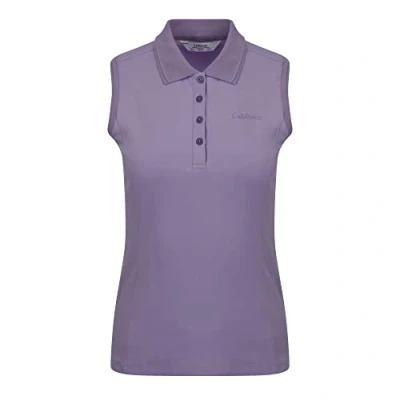 Image of LeMieux Sleeveless Polo Shirt in Iris Flattering Slim Fit Button Up Activewear Women&#039;s Top Quick Dry Fabric Vented Hem UK 12