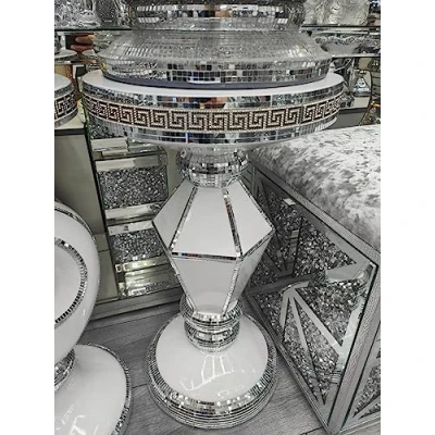 Image of Biznest White Silver End Table 8 Large 40X60Cm Crushed Diamond Crystal Sparkly Mirrored Side