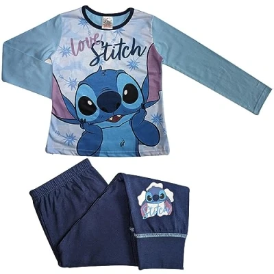 Image of Disney Girls Lilo and Stitch Pyjamas Long Sleeved 5 6 Years Blue