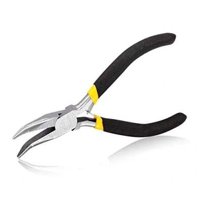 Image of SPEEDWOX Bent Nose Pliers Long Reach 5 Inches Mini Slim Chain Smooth Curved Jaws Precision Fine with Leaf Springs for Confined Areas Jewelry Making Crafts