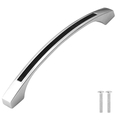 Image of Decoranddecor Glow Duo Colour Kitchen Cabinet Drawer Furniture Handles (128mm Hole Centre, Chrome + Black)