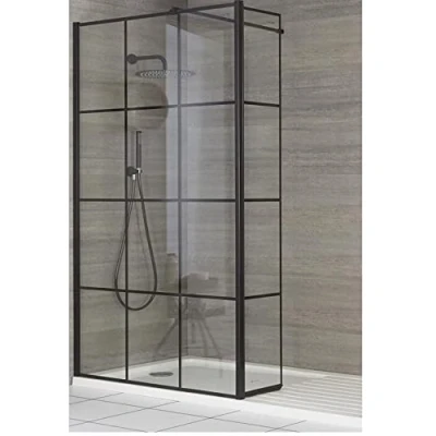 Image of Milano Barq Black Grid Wet Room Shower Enclosure Hinged Return White Tray 1500mm x 760mm