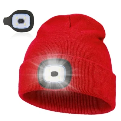 Image of Pomarks LED Lighted Hat,USB Rechargeable Head Torch Hat, Winter Warm for Men Dad Him Women, Unisex Headlamp Stocking fillers Cap with Light Walking at Night,Fishing,Camping,Hunting