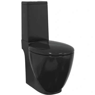 Image of vidaXL Ceramic Toilet Back Water Flow Soft Close Seat Bathroom Fixture Black