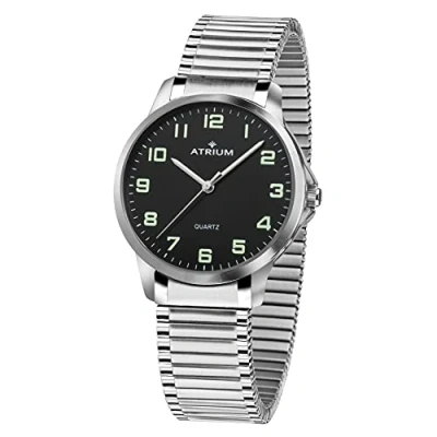 Image of ATRIUM Women&#039;s and Men&#039;s Watch Very Clear Silver Quartz 3 Bar Steel Strap Flex Band A36 51, black, 37 mm Gehäusedurchmesser, Bracelet