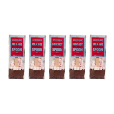 Image of Kingsbridge Hot Chocolate Spoons Belgian Milk Choc &amp; Marshmallows, 5 Pack Block with Wooden Stirrer Added Sweet Treats Gifts for Birthdays, Special Occasions or Sleepovers