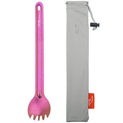Image of TiTo Titanium Long Handle Spork and Spoon Eco Friendly Ultralight Portabale Flatware for Outdoor Camping Backpacking Hiking Travel Picnic Tableware with Bag(Rose Spork)