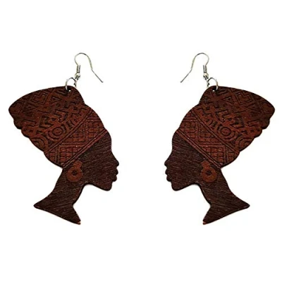 Image of Zonfer 1 Pair Wood Geometric Drop Earrings Turban African Woman Head Dangle Hook Earring Ear Jewelry Gifts