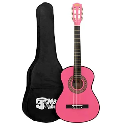 Image of Mad About MA CG06 Classical Guitar, 1/4 Size Pink Classic Guitar Colourful Spanish with Carry Bag, Strap, Pick and Spare Strings