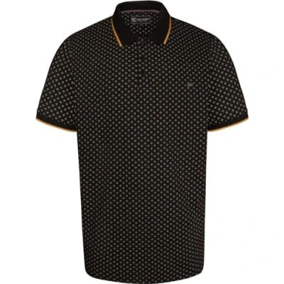 Image of Kingsize KAM Dobby Print Polo Shirt Short Sleeved Top T Jacquard Tipped Collar and Cuffs 2XL 8XL Big Size Mens KBS 5476 Black/Orange Indigo/Blue (6XL, Black (Orange Accent))