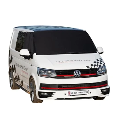 Image of UK Custom Covers SW402BLACK Luxury Front Windscreen Wrap Cover Black To Fit VW Transporter T6/T6.1 2015 Onwards