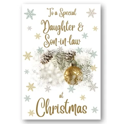 Image of Second Ave Daughter &amp; Son in Law Christmas Gold Bauble Xmas Holiday Festive Greetings Card