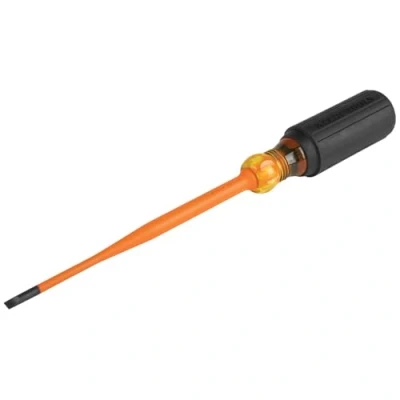 Image of Klein Tools 6916INS 1000V Slim Tip Insulated Screwdriver, 6 Inch Round Shank, 3/16 Cabinet Tip, Cushion Grip Handle