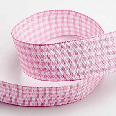 Image of Pink Gingham Ribbon 16mm x 10 Metres