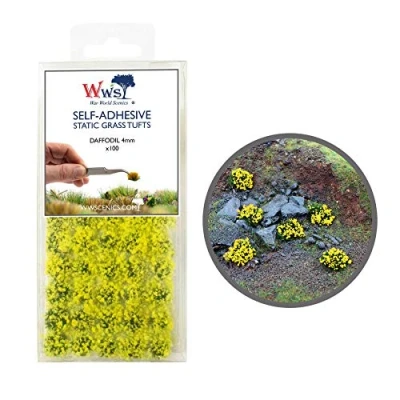 Image of War World Scenics Self Adhesive Static Grass Tufts x 100 Daffodil, 4mm Model Railway Wargame Scenery Railroad Modelling Diorama Miniature Hobby Tabletop