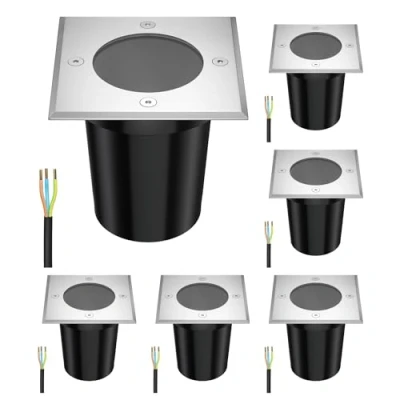 Image of ledscom.de 6 pcs. recessed Floor Light RELI for Outdoors, IP67, Stainless Steel, Angular, 11 x 11cm, 1x GU10 max. 15W