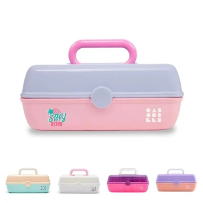 Image of Caboodles Stay Retro Pretty in Petite Makeup Organizer Compact Carrying Cosmetic Case, Periwinkle Blue Over Pink