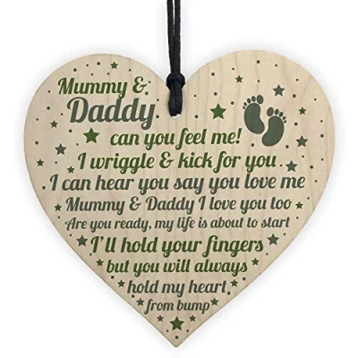 Image of RED OCEAN Mum To Be Dad Gift Wooden Heart Baby Keepsake From Bump Mummy Daddy Shower Present