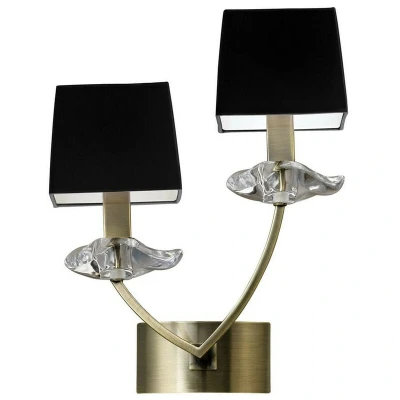 Image of Akira Wall Lamp Switched 2 Light E14, Antique Brass Black Shades