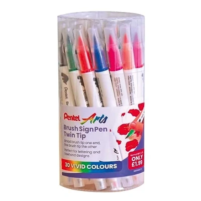 Image of Pentel Brush Sign Pen Twin 30pc Assorted Tub
